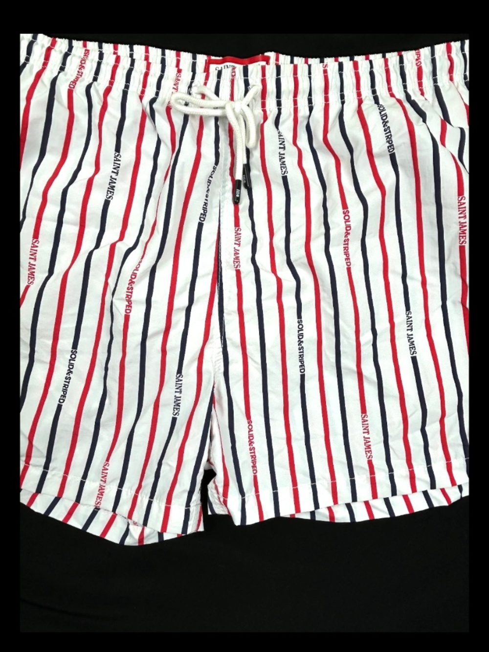 Saint James X Solid & Striped Swim Trunks Shorts Mens XL Red White Blue Lined